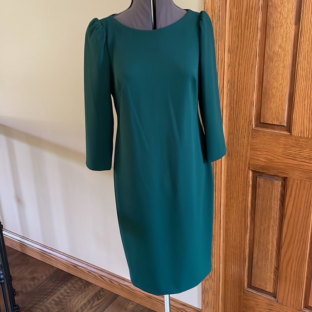 Calvin Klein Teal Midi Dress with Puff Shoulders